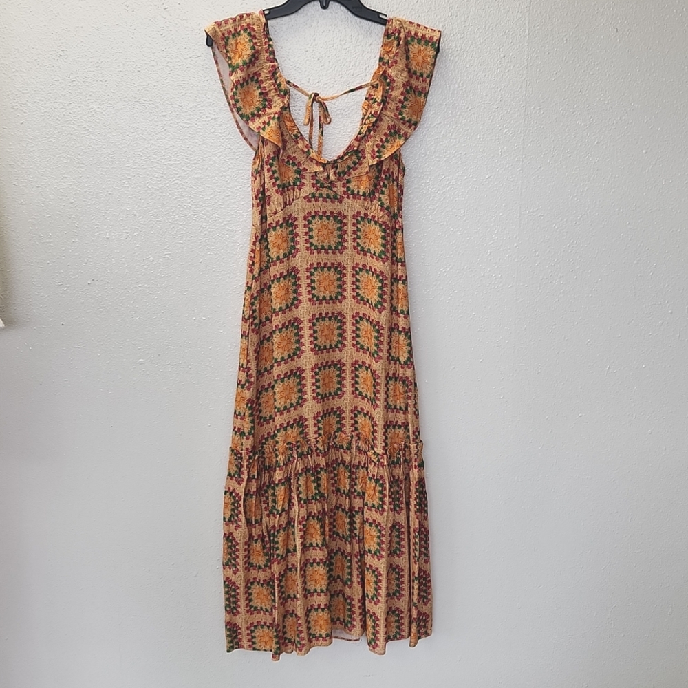 Crochet  print flutter dress